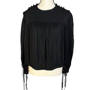 ISABEL MARANT ETOILE Nathael Top Black Crepe Tie Detail Long Sleeve Blouse Sz M